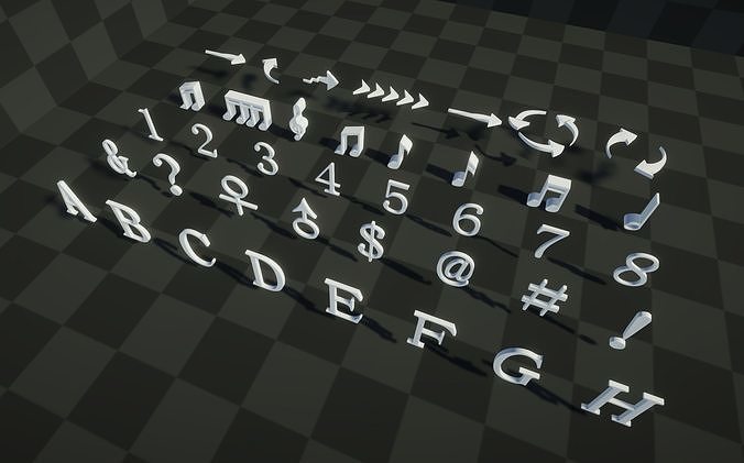 Arrow Note Letter Number Punctuation  Low-poly 3D model