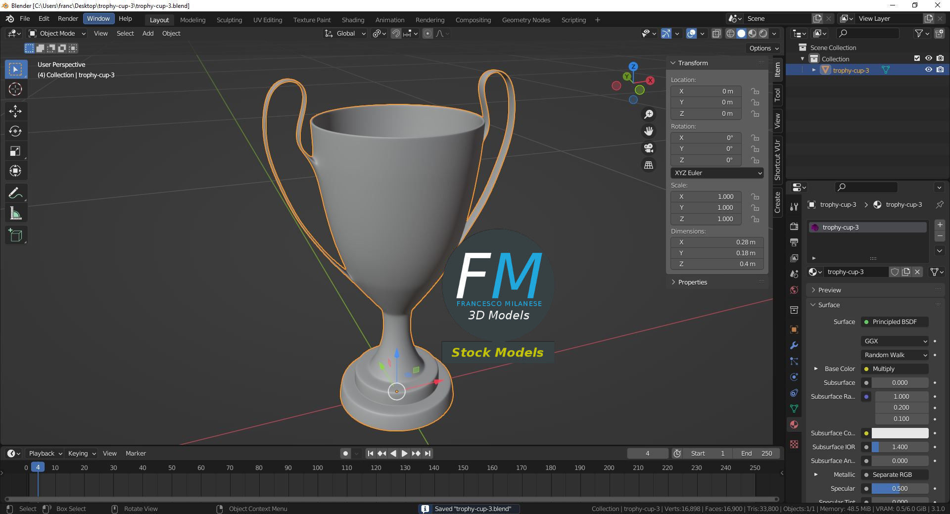 Trophy cup 3 3D model_9