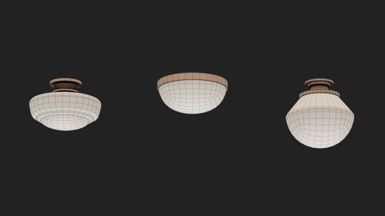 Flush Mount Lights Pack - Copper Edition Low-poly 3D model_4