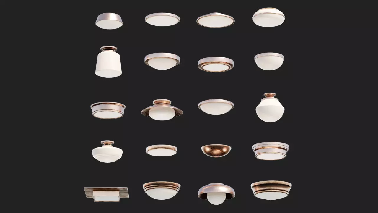 Flush Mount Lights Pack - Copper Edition Low-poly 3D model_0