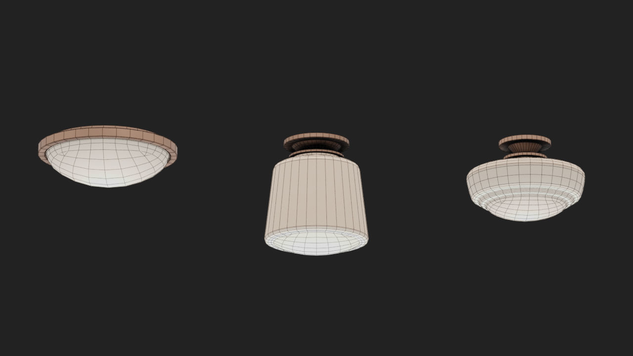 Flush Mount Lights Pack - Copper Edition Low-poly 3D model_3