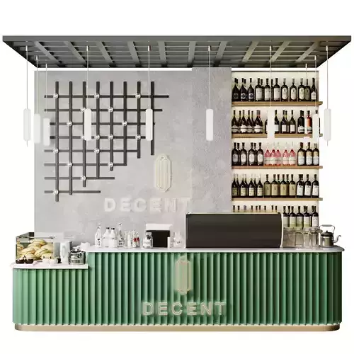 Design project of a coffee shop with a mini bar and wine