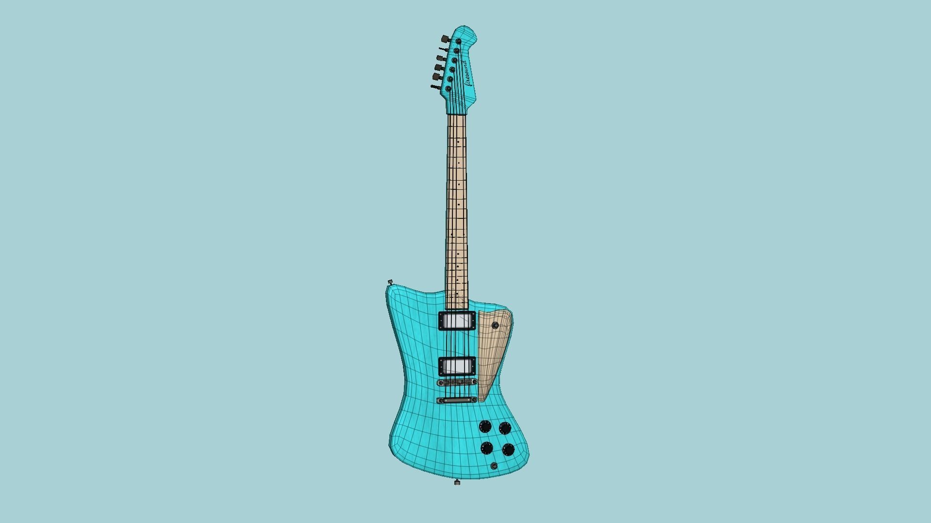 Electric Guitar G04 Light Blue - Music Instrument Design Low-poly 3D model_6