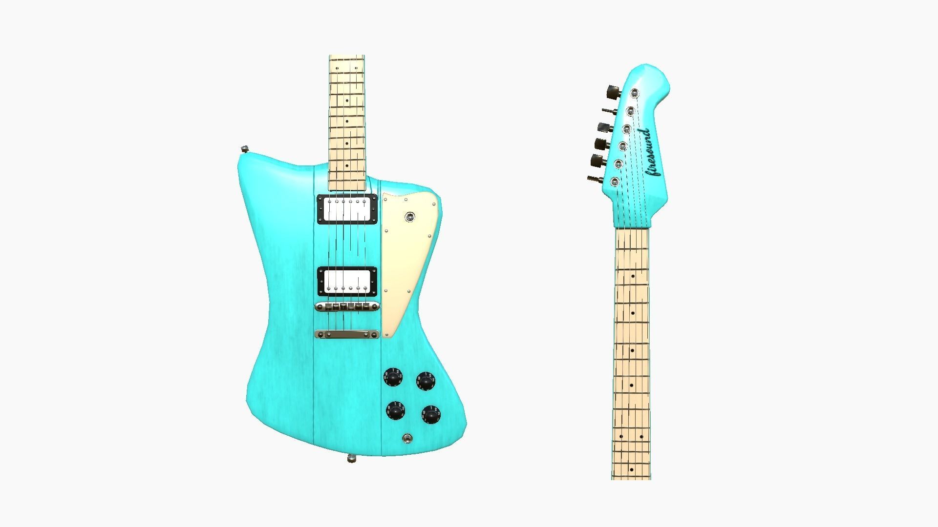 Electric Guitar G04 Light Blue - Music Instrument Design Low-poly 3D model_4
