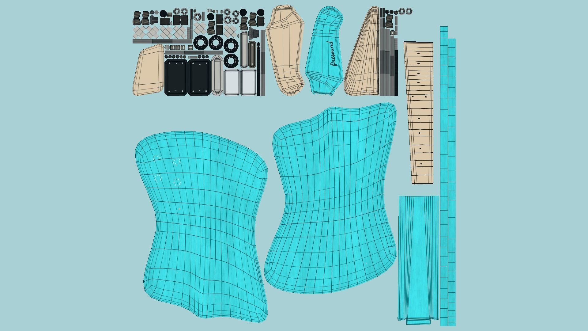 Electric Guitar G04 Light Blue - Music Instrument Design Low-poly 3D model_5