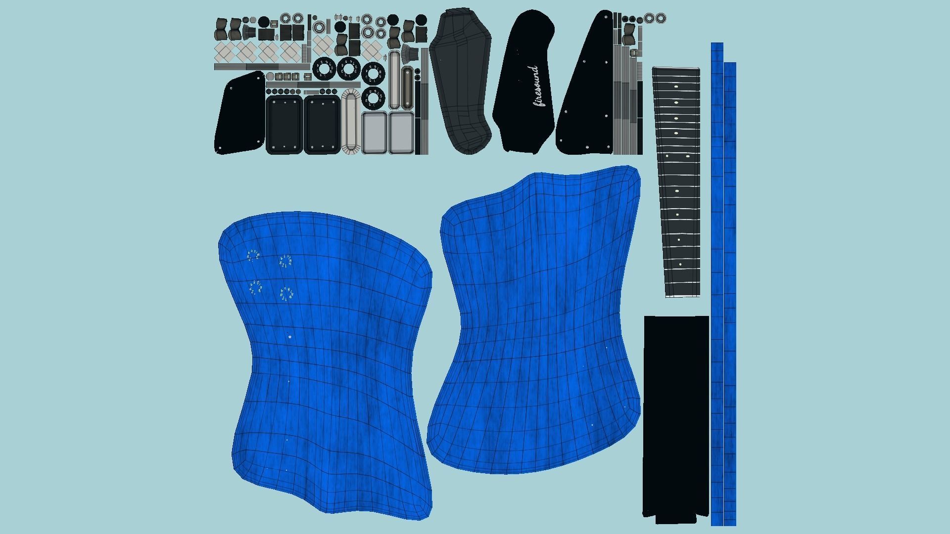 Electric Guitar G05 Dark Blue - Music Instrument Design Low-poly 3D model_5