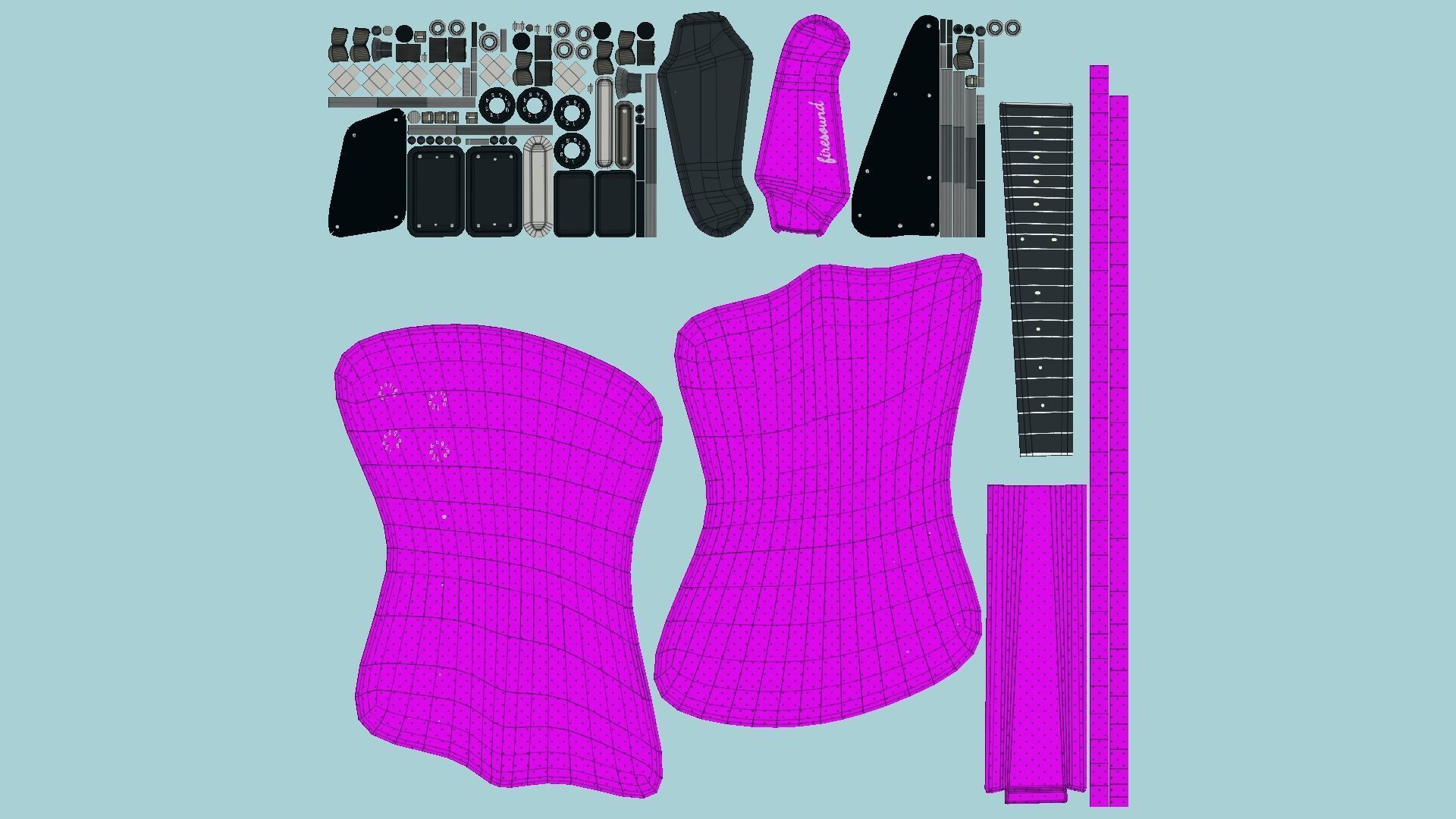 Electric Guitar G06 Pink - Music Instrument Design Low-poly 3D model_5