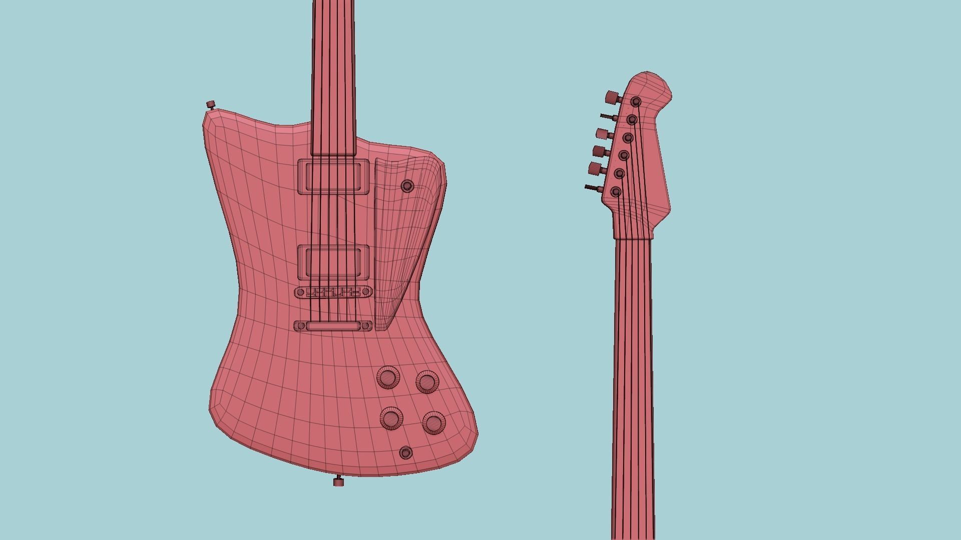 Electric Guitar G06 Pink - Music Instrument Design Low-poly 3D model_15