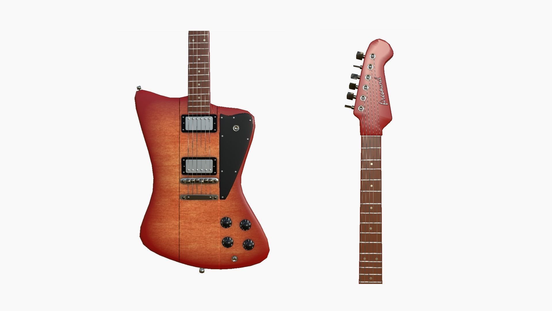 Electric Guitar G08 Red Wood - Music Instrument Design Low-poly 3D model_4