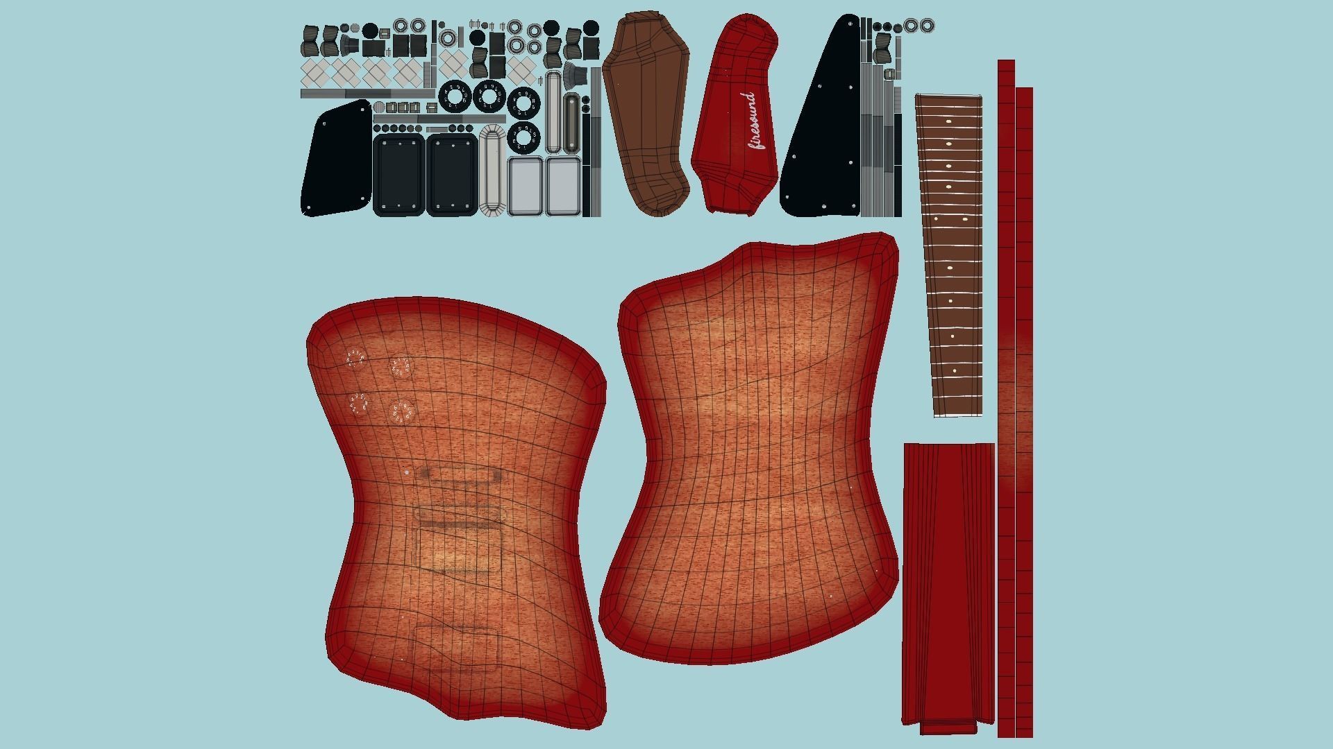 Electric Guitar G08 Red Wood - Music Instrument Design Low-poly 3D model_5