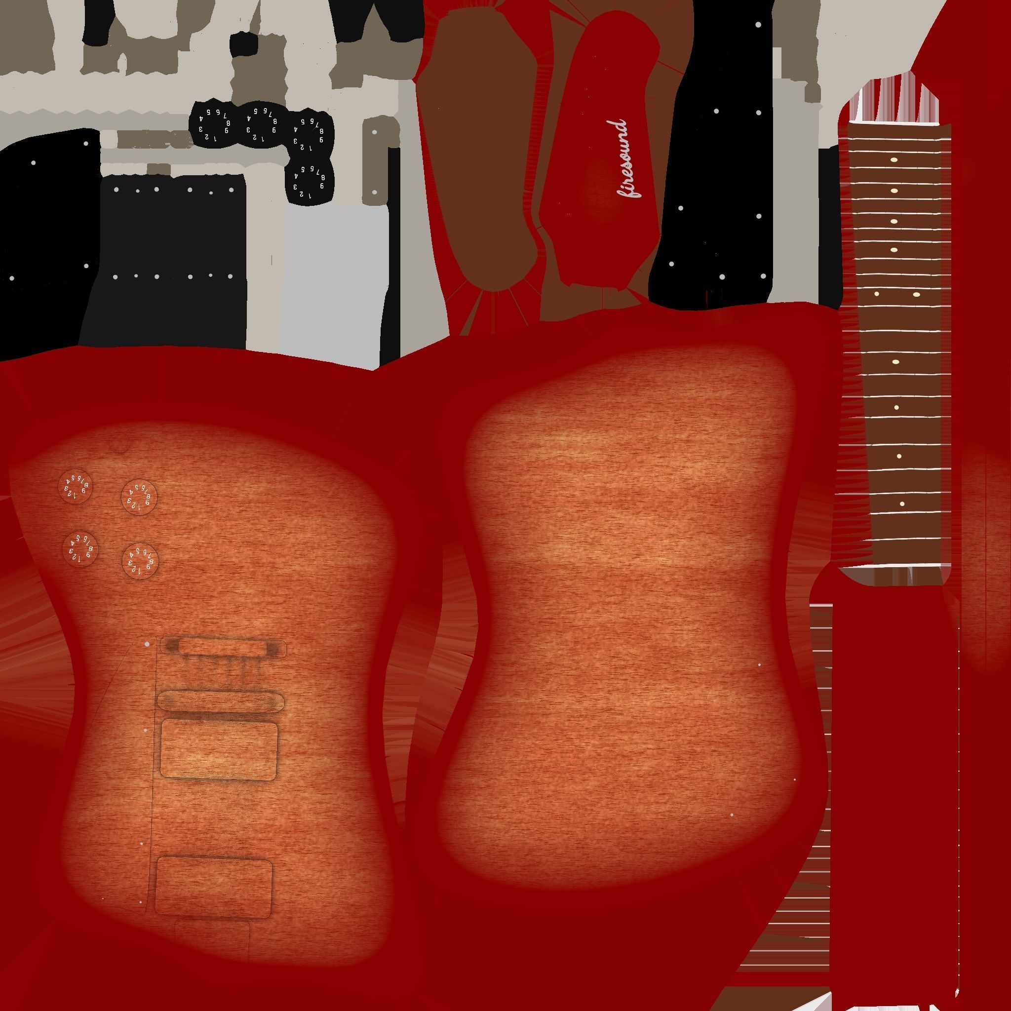 Electric Guitar G08 Red Wood - Music Instrument Design Low-poly 3D model_18