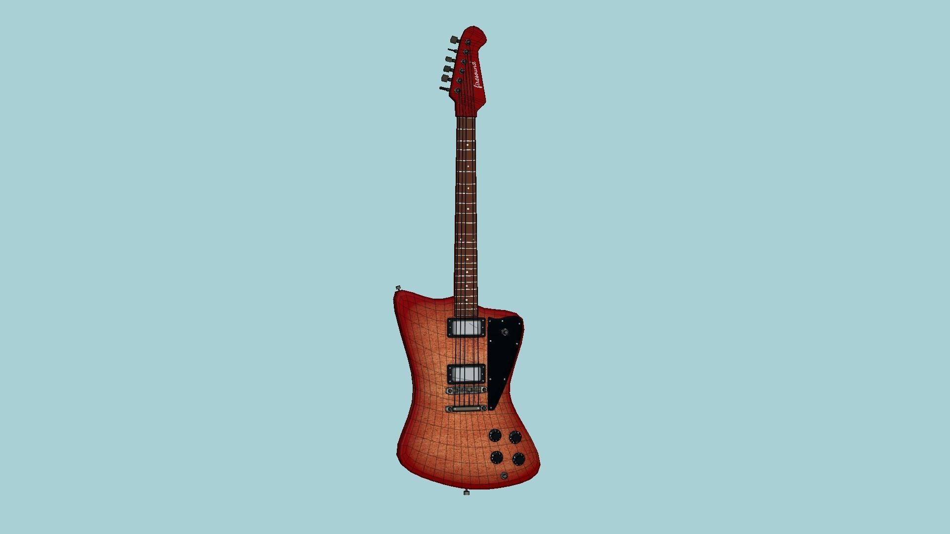 Electric Guitar G08 Red Wood - Music Instrument Design Low-poly 3D model_6