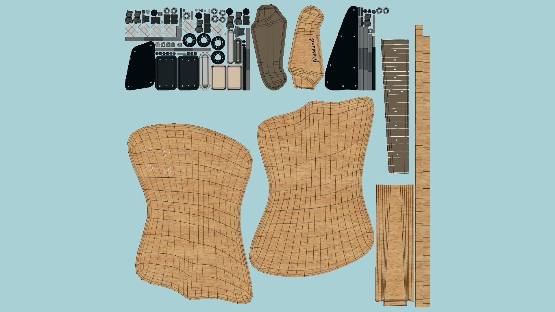 Electric Guitar G09 Light Wood - Music Instrument Design Low-poly 3D model_5