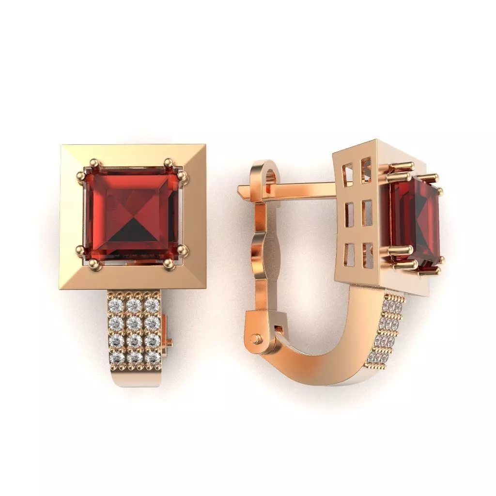 G0152 rhodium plated rose gold garnet and diamond earrings 3D print model