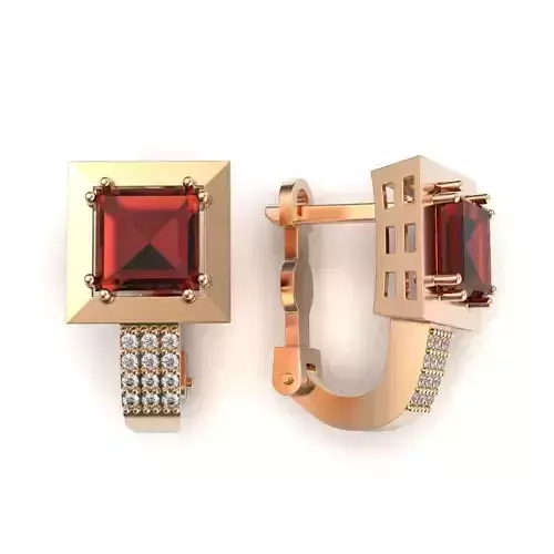 G0152 rhodium plated rose gold garnet and diamond earrings