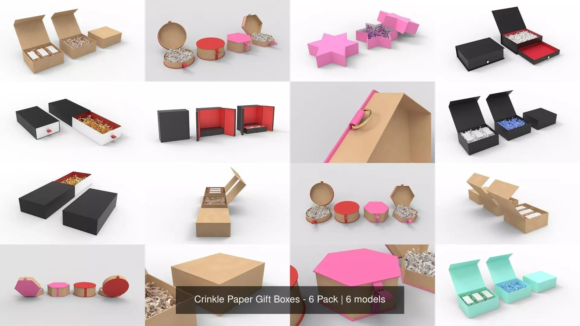 Crinkle Paper Gift Boxes - 6 Pack 3D Model Collection_0