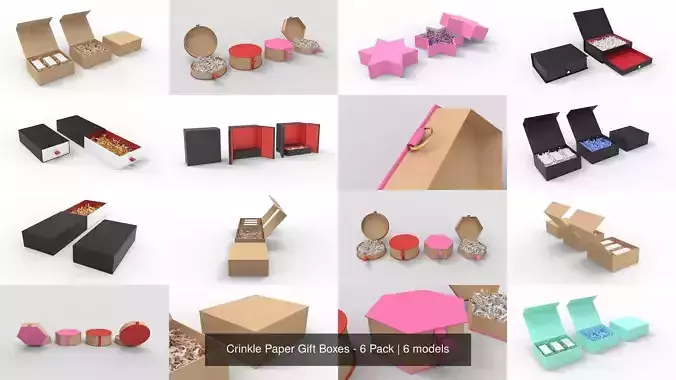Crinkle Paper Gift Boxes - 6 Pack 3D Model Collection