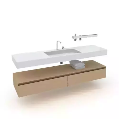 Modern Porcelain Wood Bathroom Sink Set