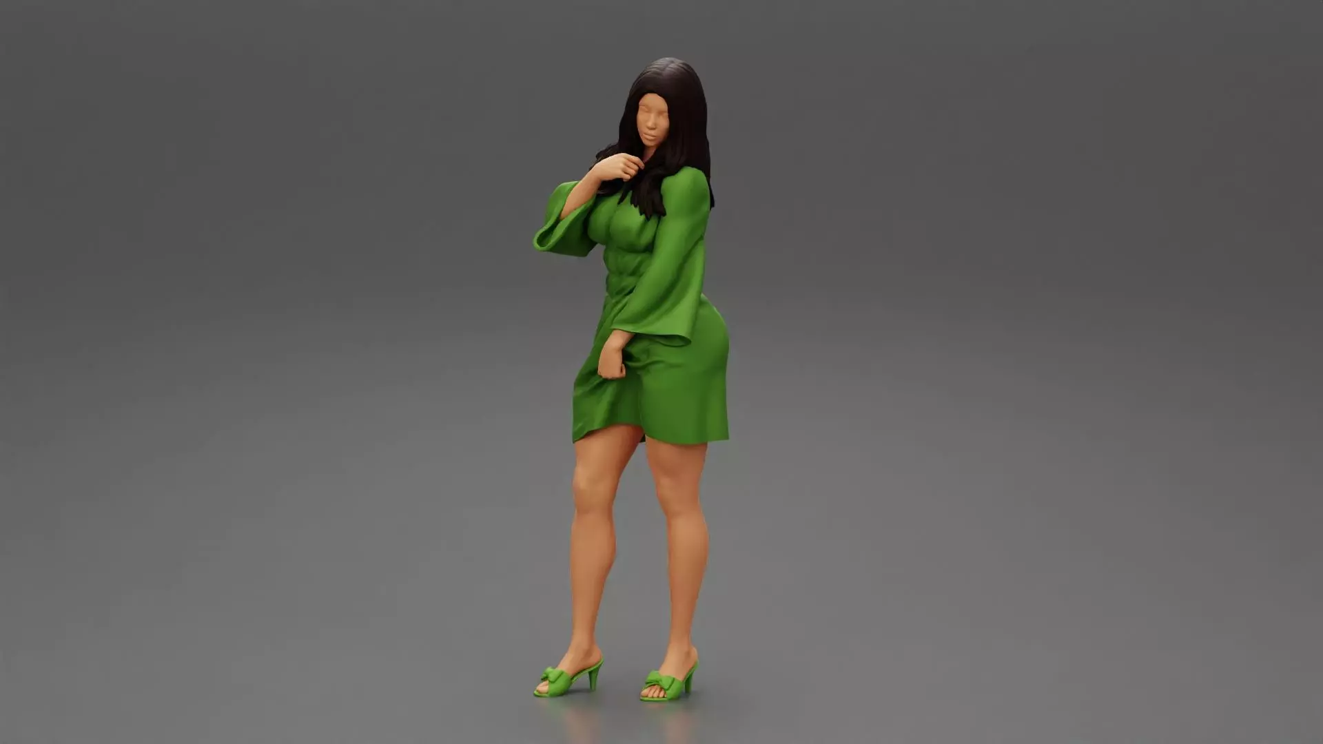 Beautiful Young Girl with Long Hair in a Dress 3D print model