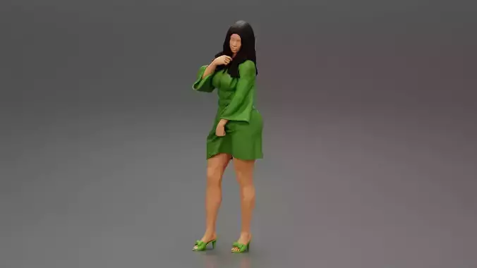 Beautiful Young Girl with Long Hair in a Dress 3D print model