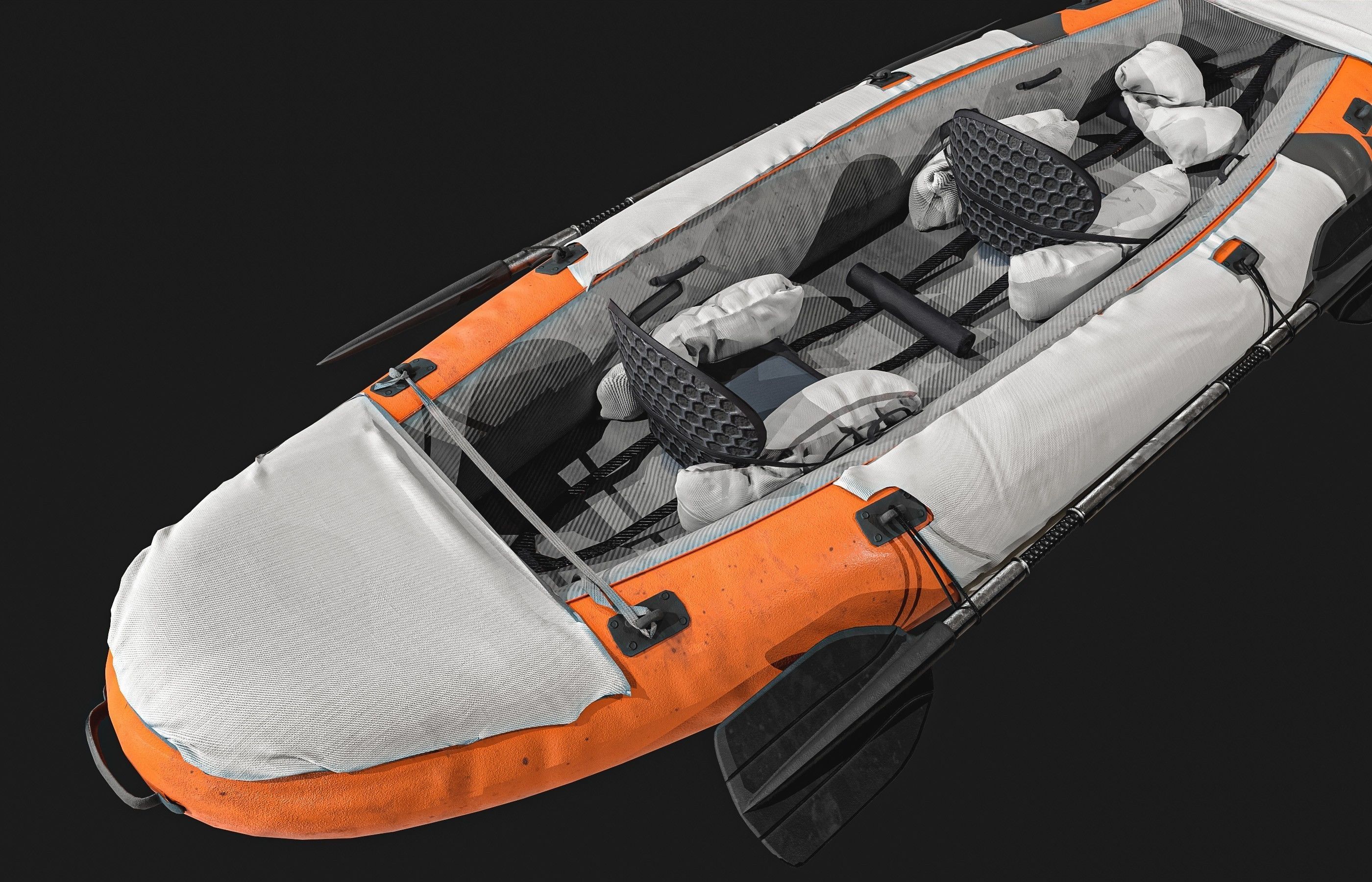 Can-Kayak-And-Paddles orange and raft 3D model_10