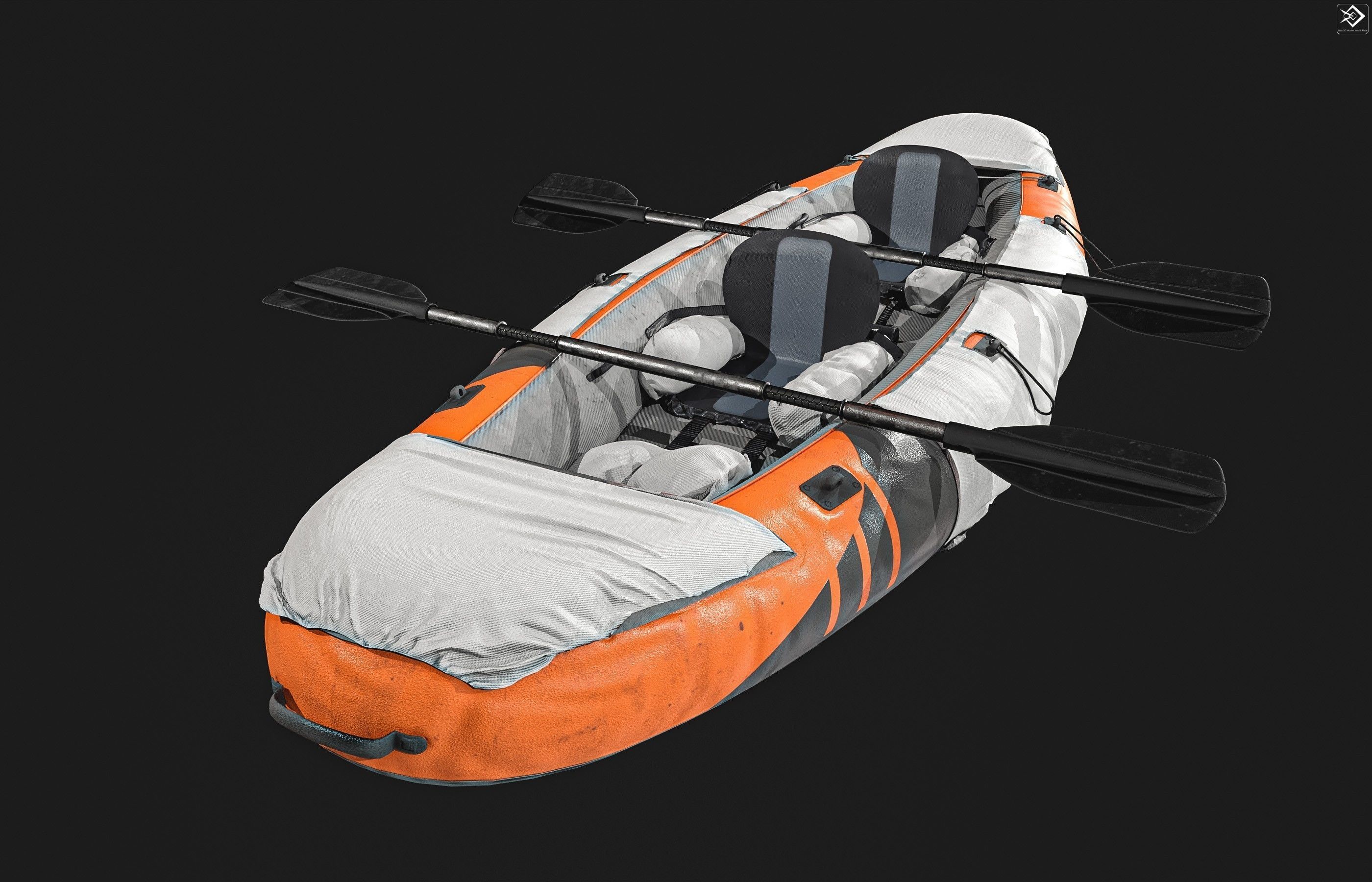 Can-Kayak-And-Paddles orange and raft 3D model_9