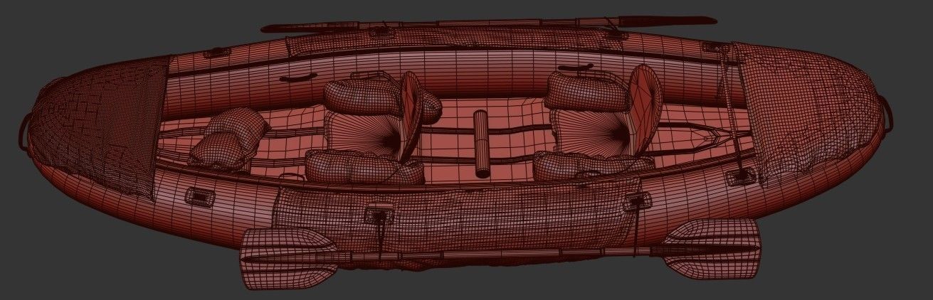 Can-Kayak-And-Paddles orange and raft 3D model_17