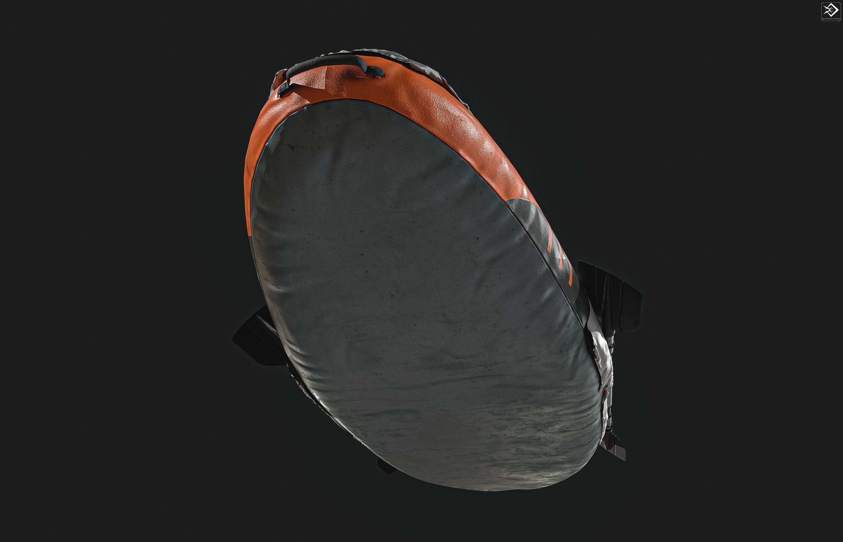 Can-Kayak-And-Paddles orange and raft 3D model_8