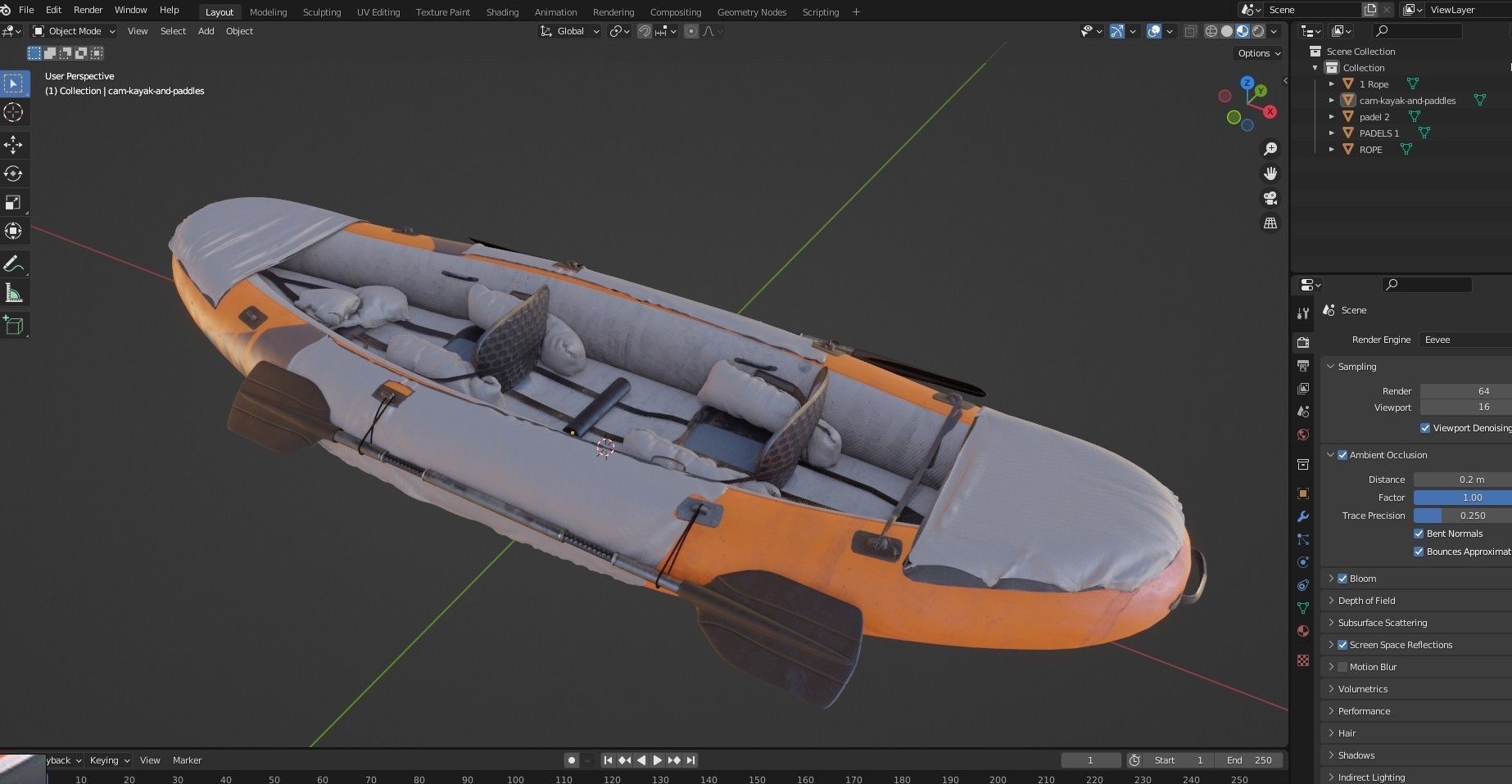 Can-Kayak-And-Paddles orange and raft 3D model_15
