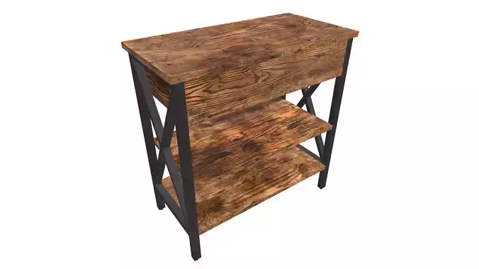 Table 3D Model bedside with wooden top and metal legs