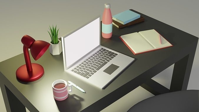 Simple Low Poly Home Office  Low-poly 3D model 3