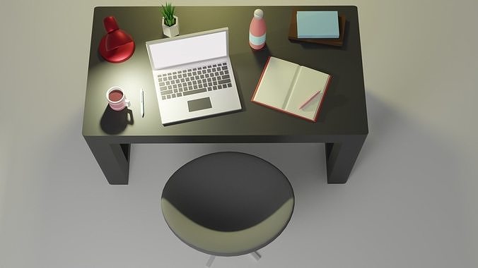Simple Low Poly Home Office  Low-poly 3D model 2