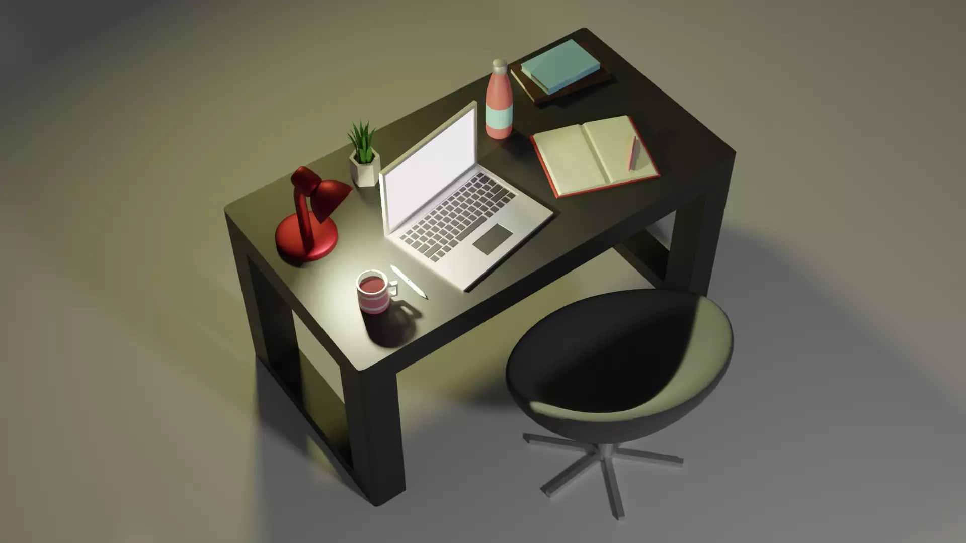 Simple Low Poly Home Office Low-poly 3D model