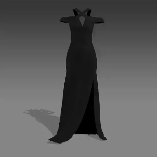 DRESS SLIT SKIRT STRAP NECKLINE BLACK LONG DRESS 