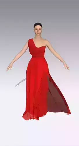 RED DRESS MATTE ONE SHOULDER DRAPED 