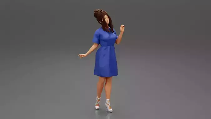 Beautiful Woman with Hair Style in Fashion Dress 3D print model