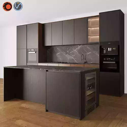 Kitchen Modern 05 Black and Wood 3D model Kitchen Modern 05 Black and Wood 3D model