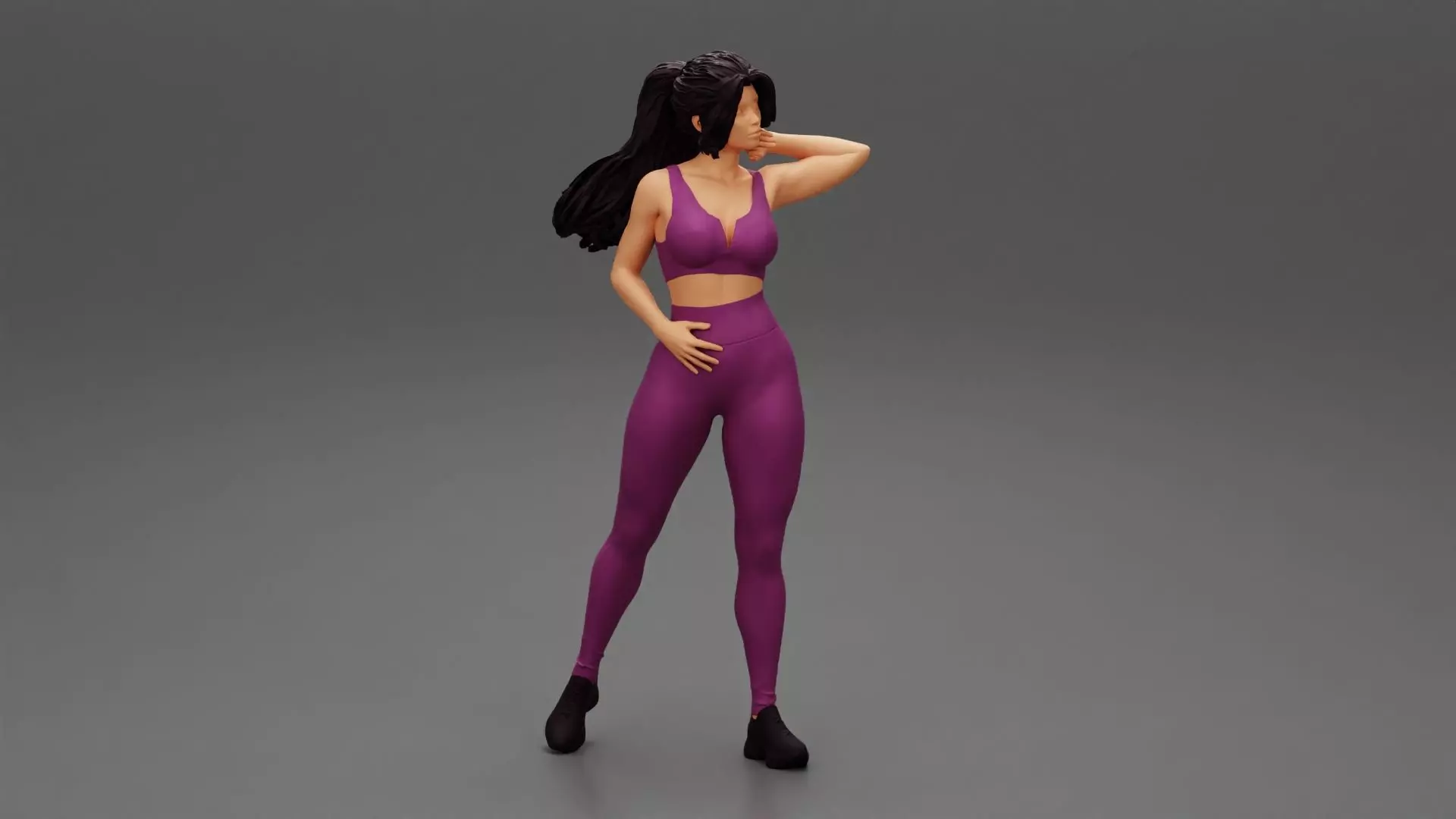 Fit young woman in sports clothing posing with hand on Hair 3D print model