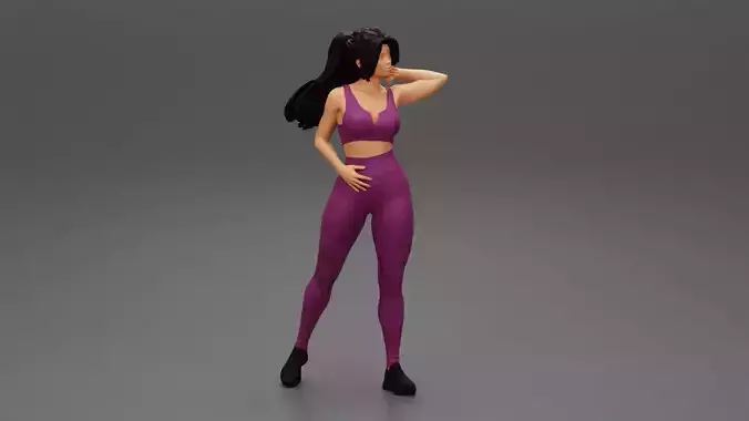 Fit young woman in sports clothing posing with hand on Hair 3D print model