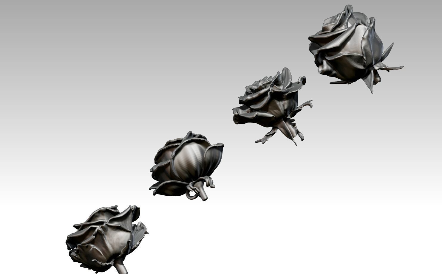 Flower Rose Set of 4 pcs 3D print model_2