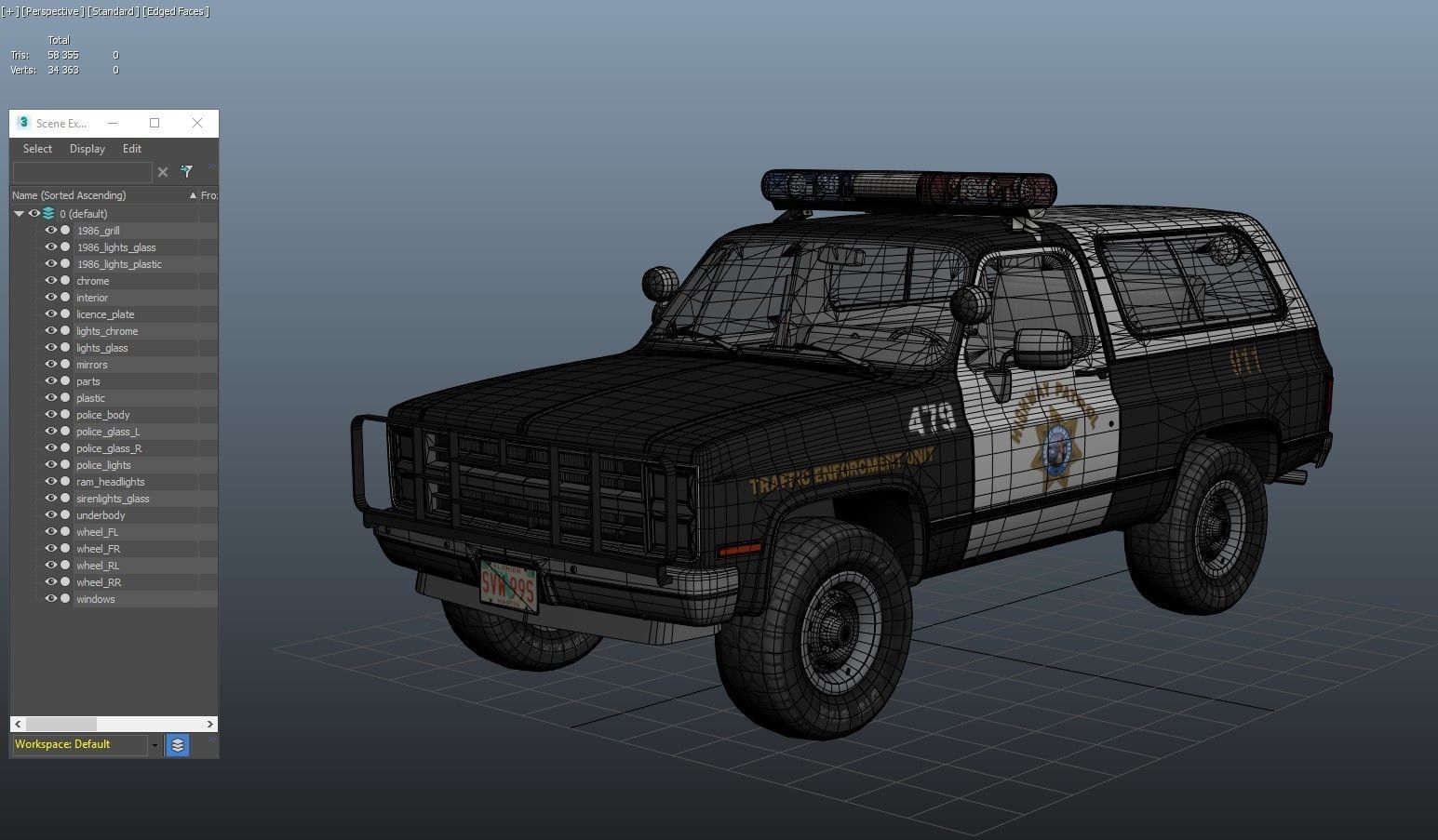 Police offroad car Low-poly 3D model_36
