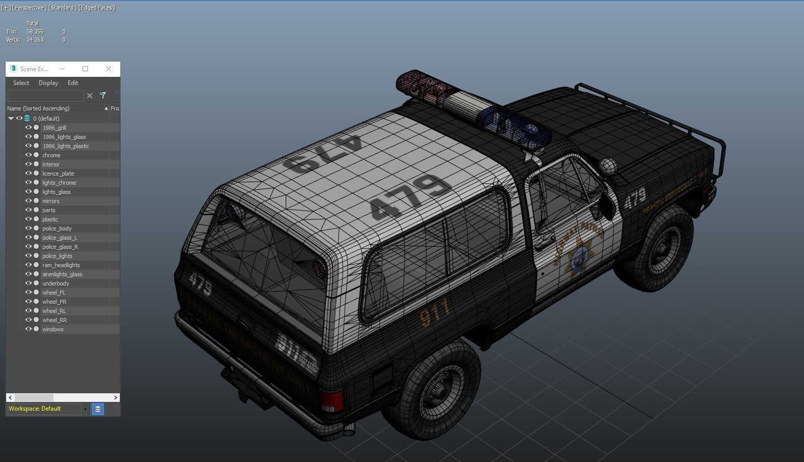 Police offroad car Low-poly 3D model_37