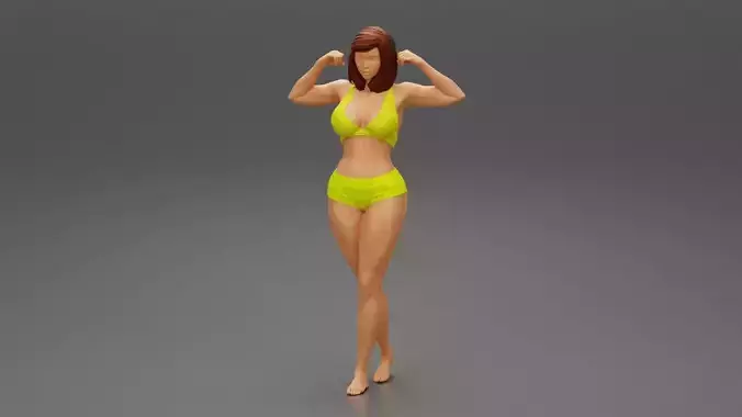 Young Fit Strong Woman Shows Biceps 3D print model