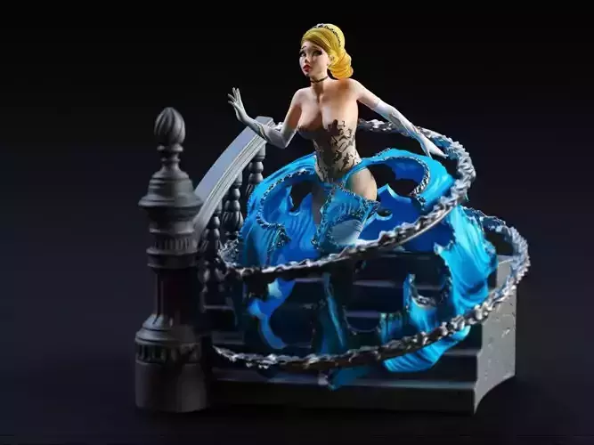 Cinderella woman in dress on staircase 3D print model