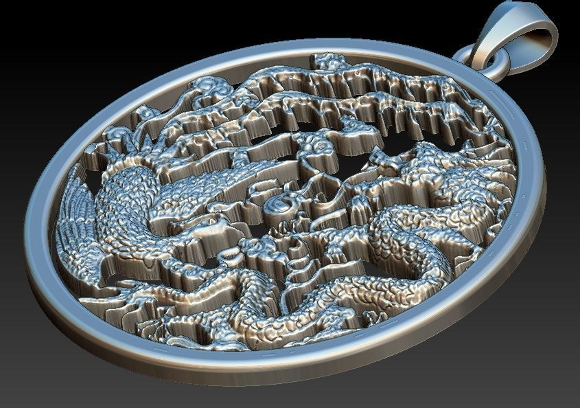 Phoenix And Dragon Pendant 3D print model_5
