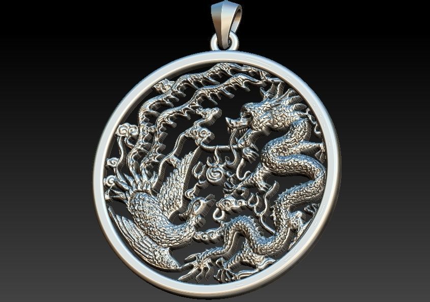 Phoenix And Dragon Pendant 3D print model_21