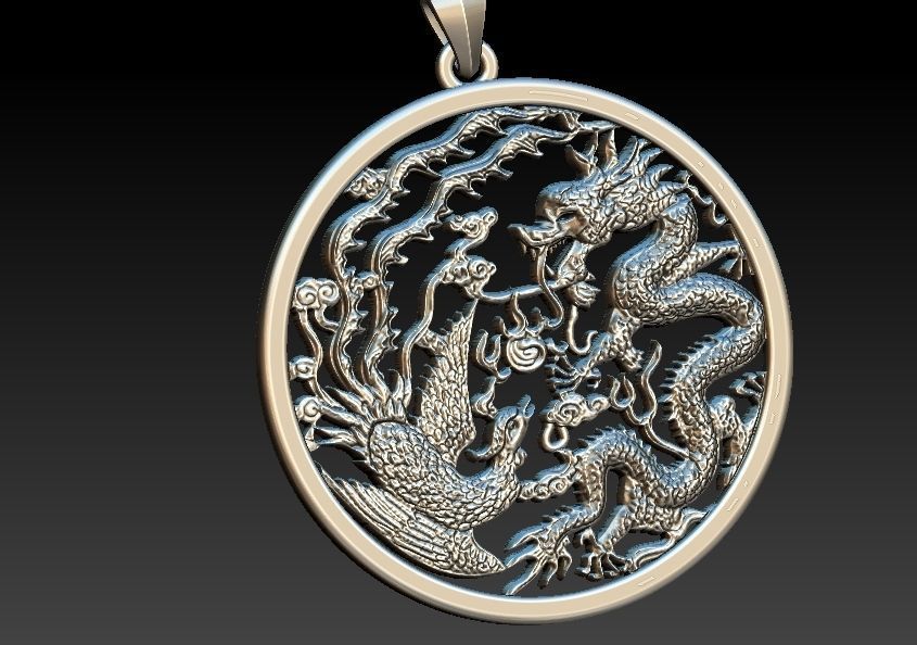 Phoenix And Dragon Pendant 3D print model_14