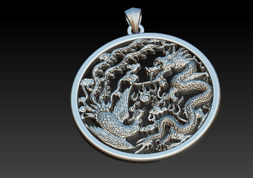Phoenix And Dragon Pendant 3D print model_15