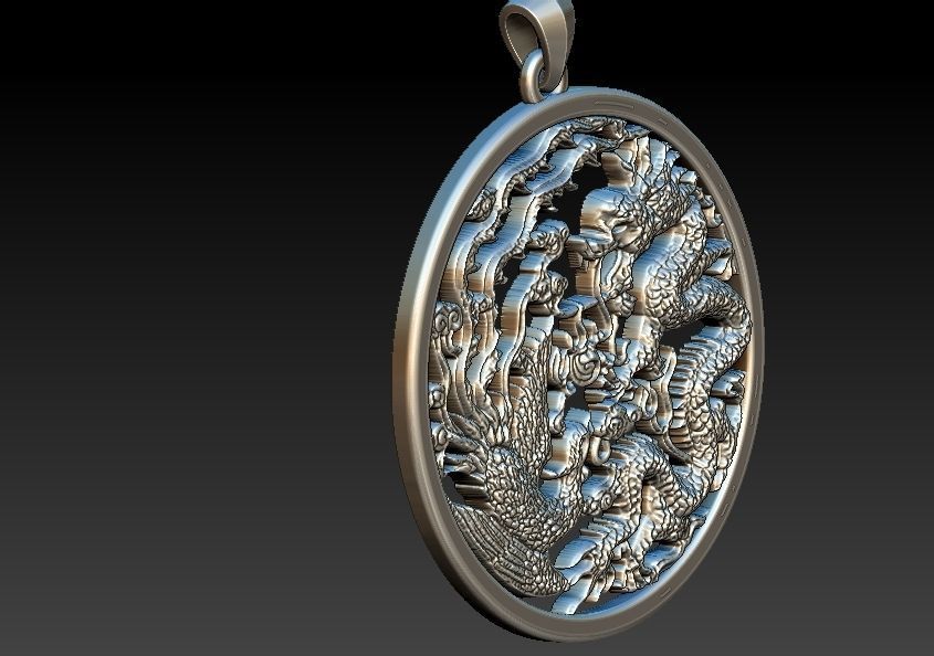 Phoenix And Dragon Pendant 3D print model_13