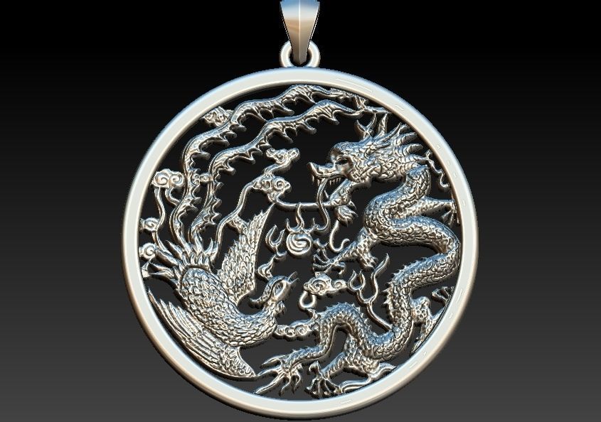 Phoenix And Dragon Pendant 3D print model_20